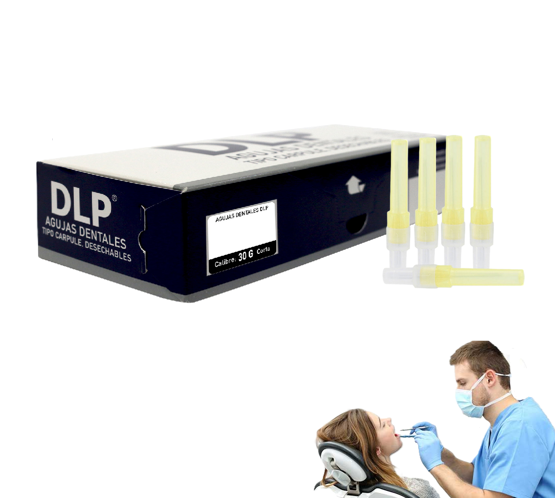 Caja de 100 agujas dentales DLP 30G cortas tipo Carpule con agujas desechables
